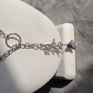 Handmade 925 Silver Plated Lariat Style Floral Necklace
